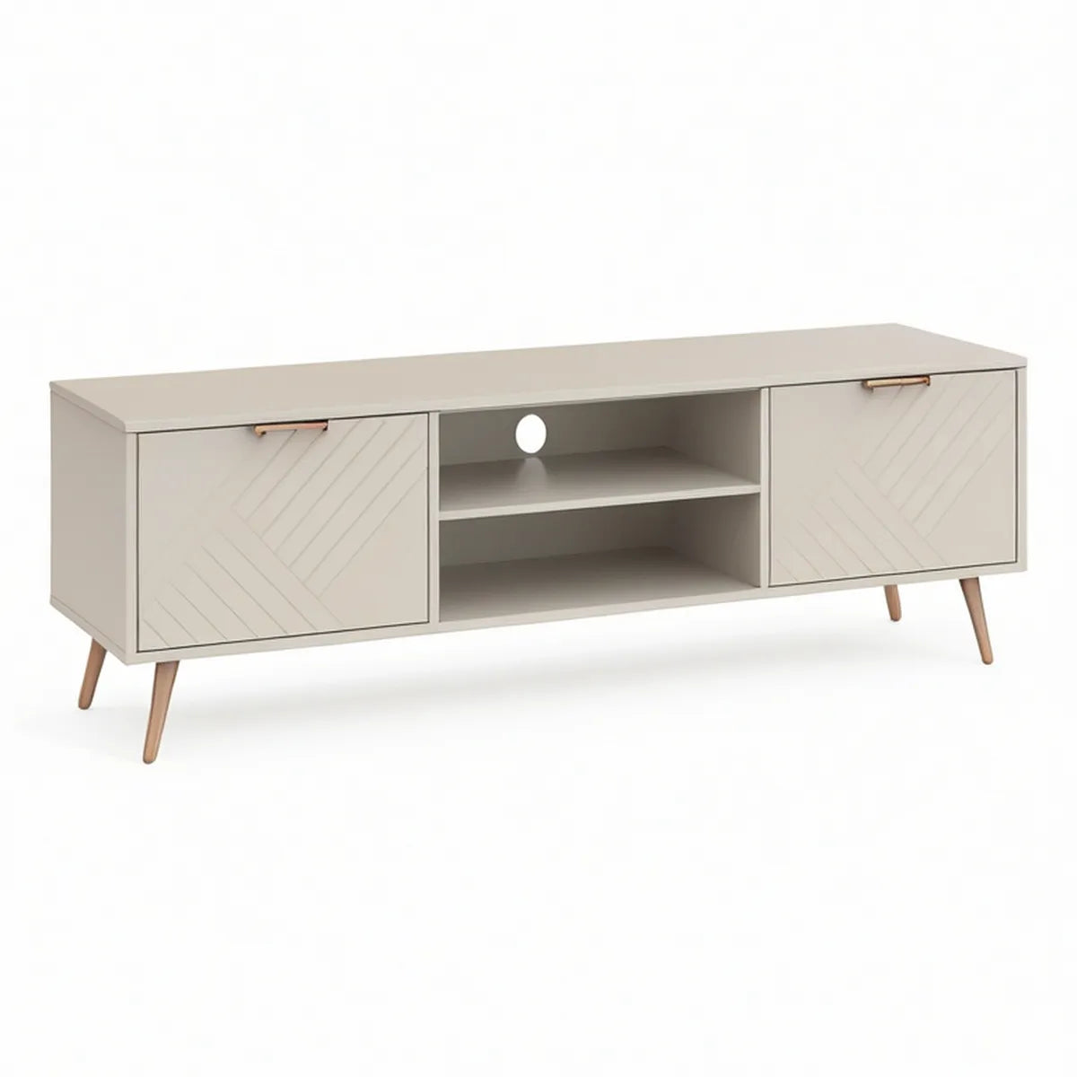 TV-Lowboard aus MDF, 160 x 40 x 50 cm, mit 2 Türen und offenen Fächern, Beige/Naturholz