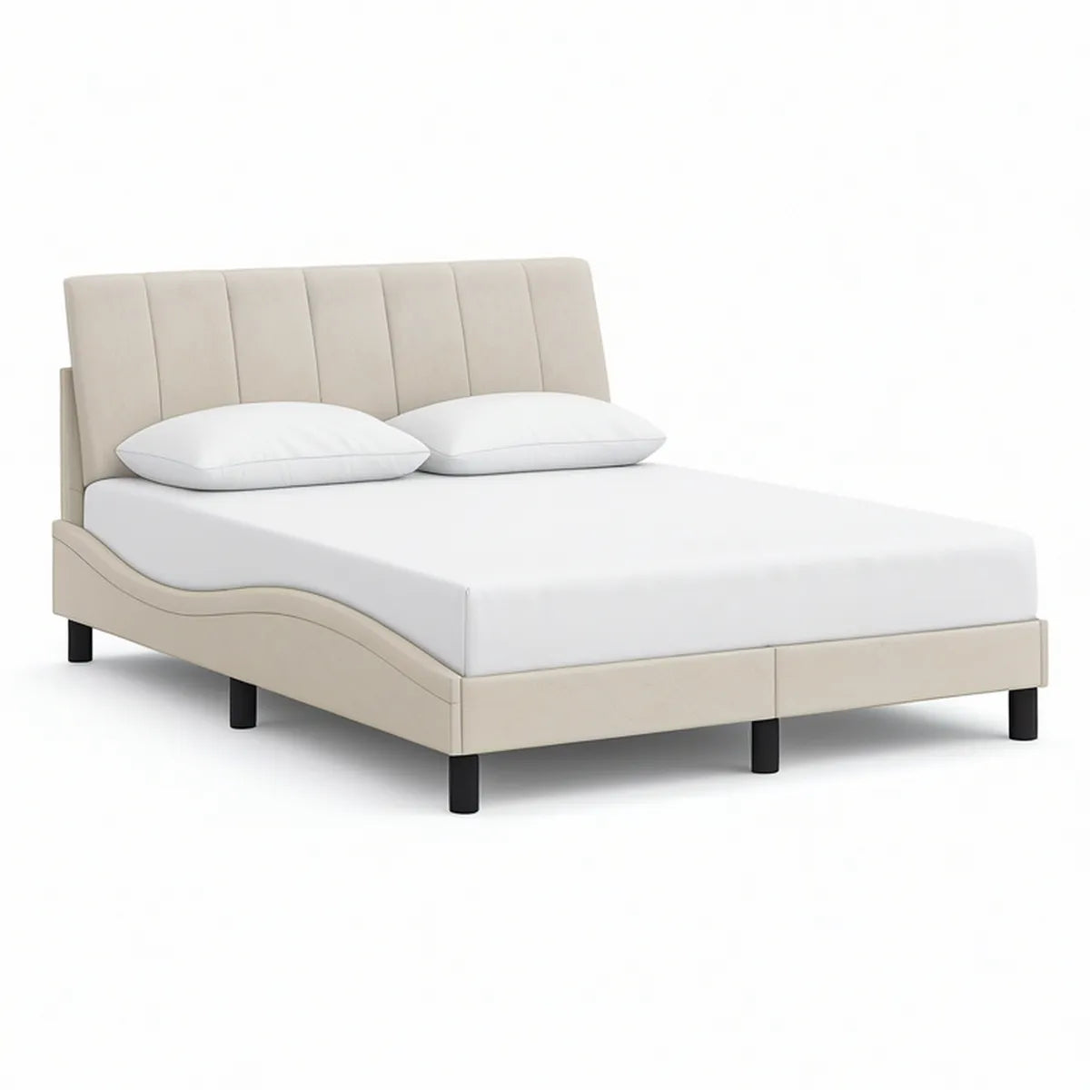 Gepolstertes Doppelbett 160 × 200 cm mit Kopfteil aus Polyester, Creme/Schwarz