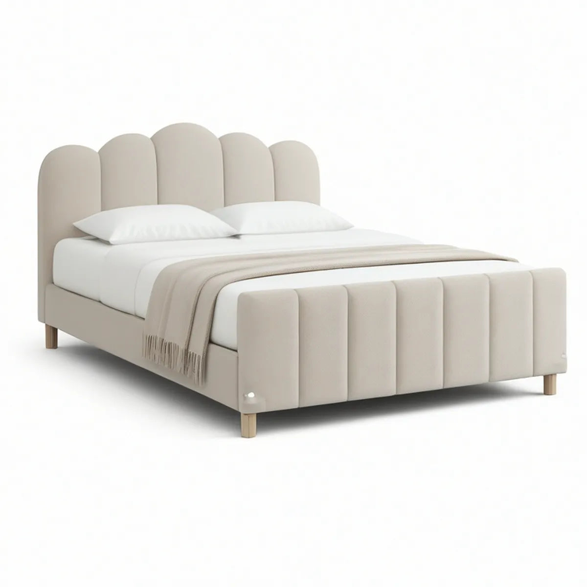Gepolstertes Bett 160 x 200 cm mit bogenförmigem Kopfteil, Beige