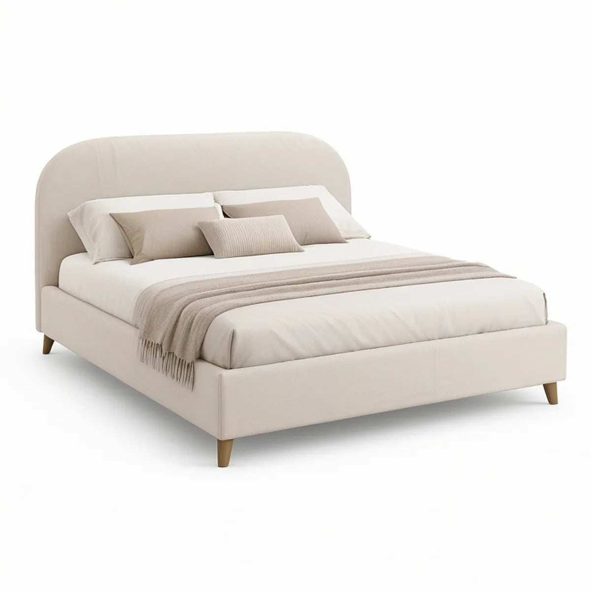 Polsterbett 180 x 200 cm mit abgerundetem Kopfteil, Beige/Naturbraun