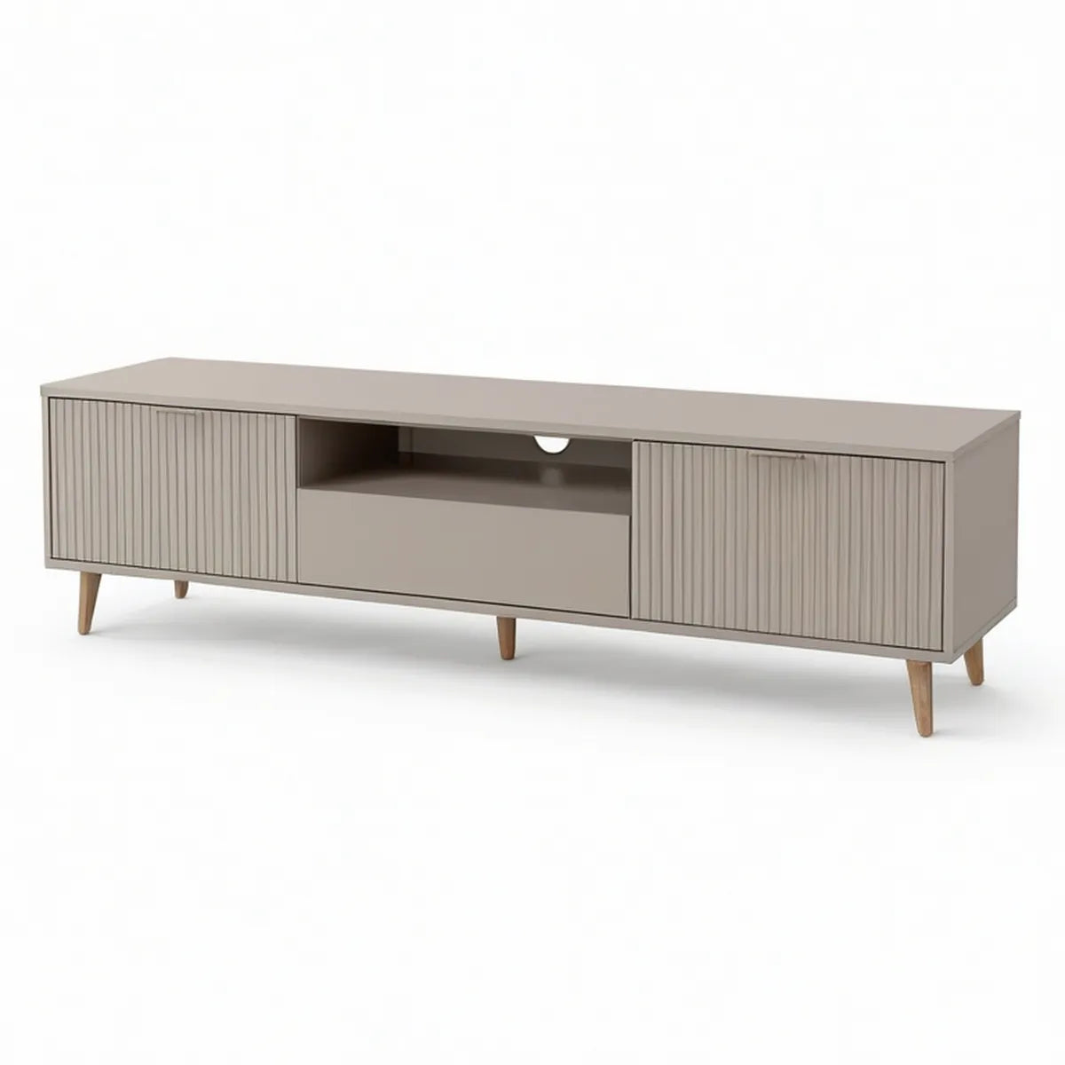 TV-Lowboard aus MDF und Massivholz in Taupe, 180 x 40 x 55 cm