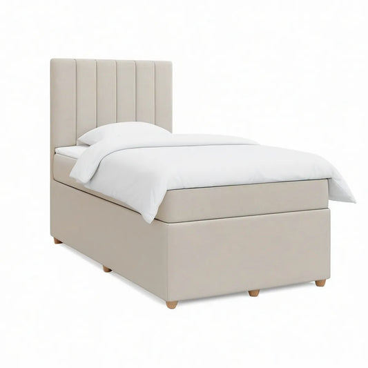 Gepolstertes Bett 90 x 200 cm mit vertikal gestepptem Kopfteil, Beige