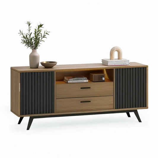 TV-Lowboard aus MDF in Eiche/Schwarz, 160 x 40 x 75 cm