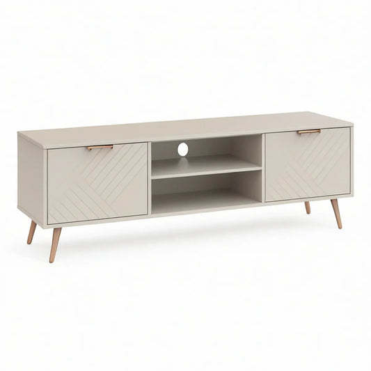 TV-Lowboard aus MDF, 160 x 40 x 50 cm, mit 2 Türen und offenen Fächern, Beige/Naturholz