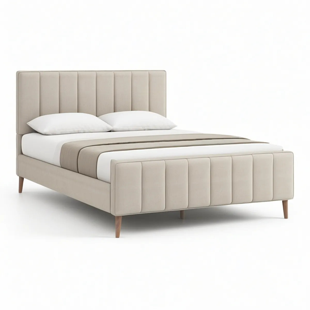 Gepolstertes Doppelbett 160 x 200 cm mit Polyesterbezug in Beige