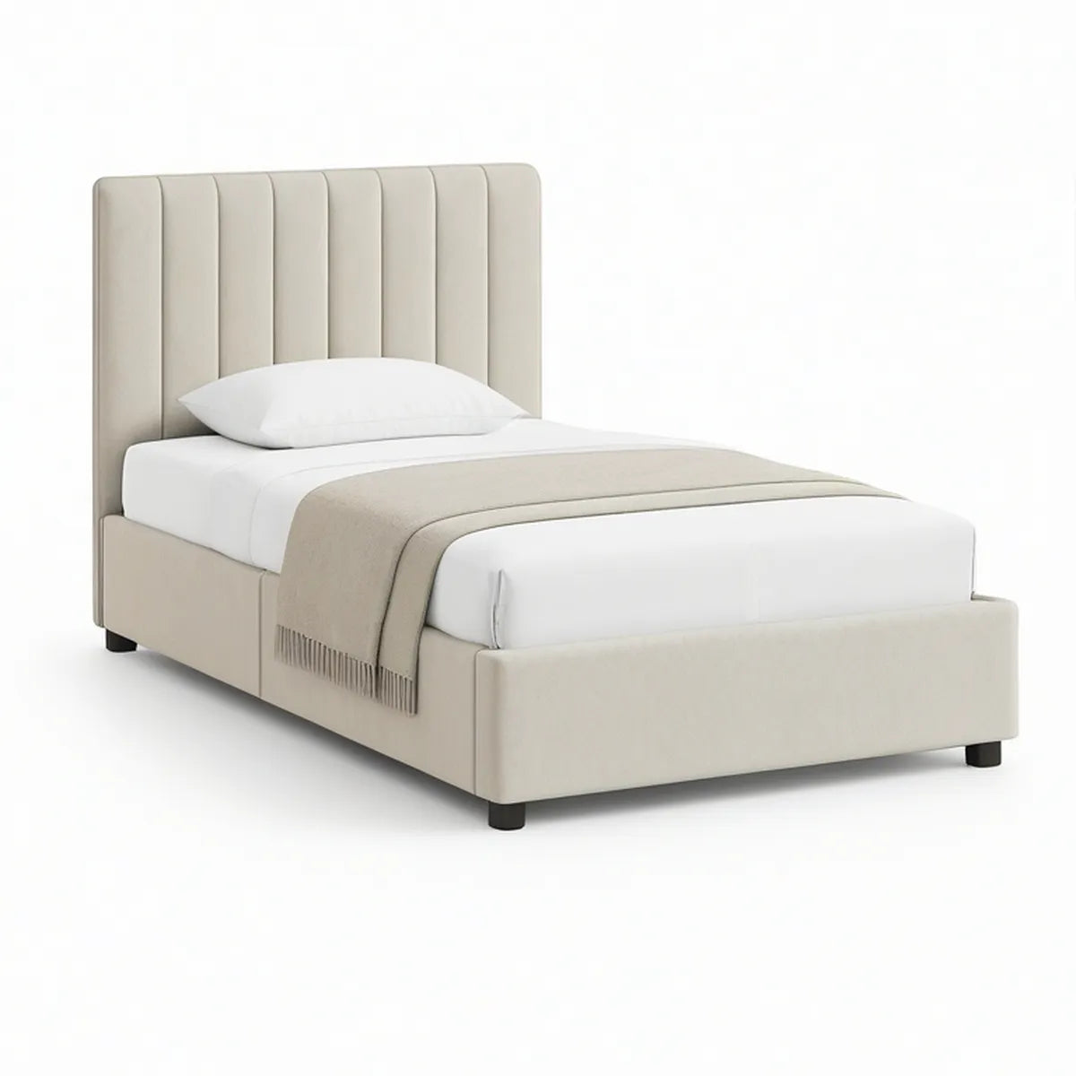 Gepolstertes Bettgestell 90 x 200 cm Beige mit schwarzem Füssen