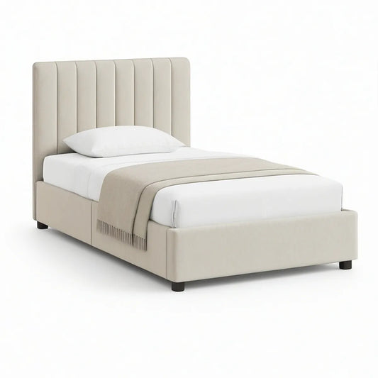 Gepolstertes Bettgestell 90 x 200 cm Beige mit schwarzem Füssen