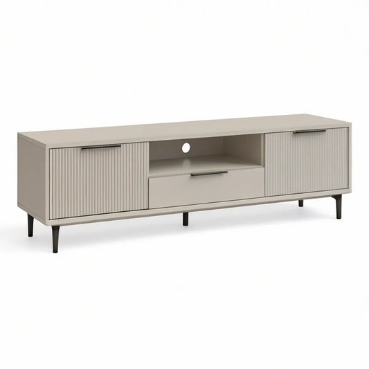 TV-Lowboard aus MDF und Stahl, Beige/Schwarz, 180 x 40 x 55 cm