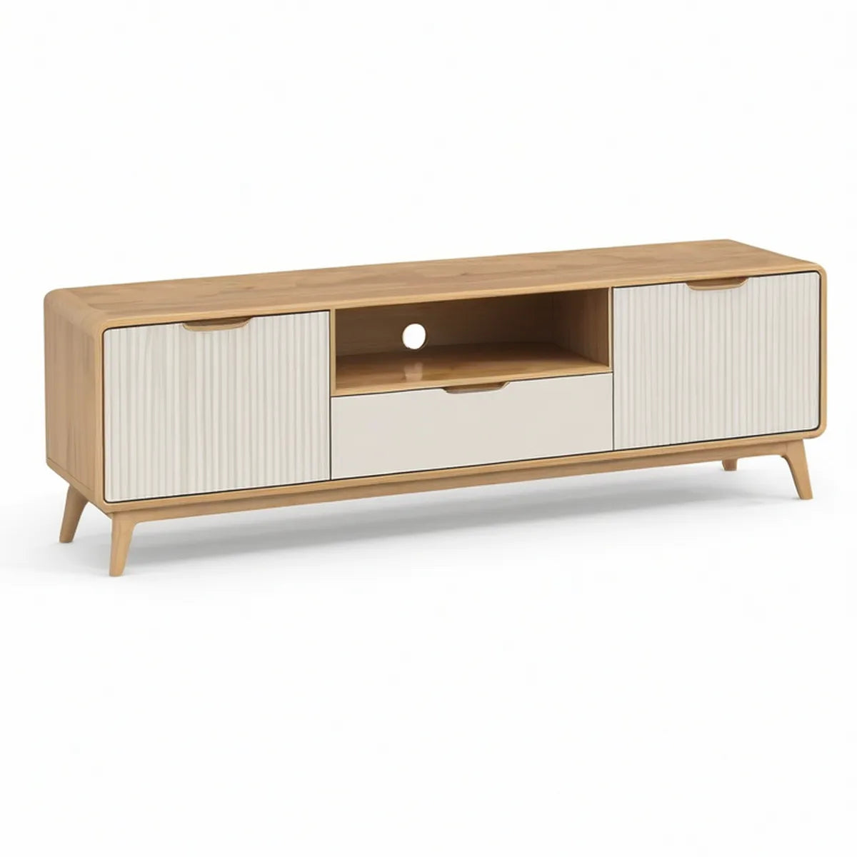 TV-Lowboard 160 x 40 x 55 cm aus MDF in Natur/Weiss