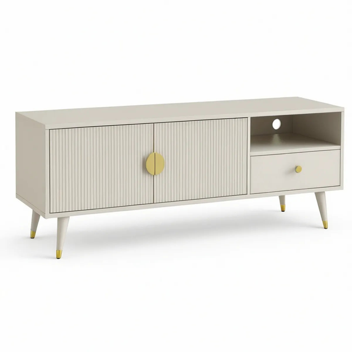 TV-Lowboard aus MDF, Cremeweiss/Gold, 120 x 40 x 60 cm