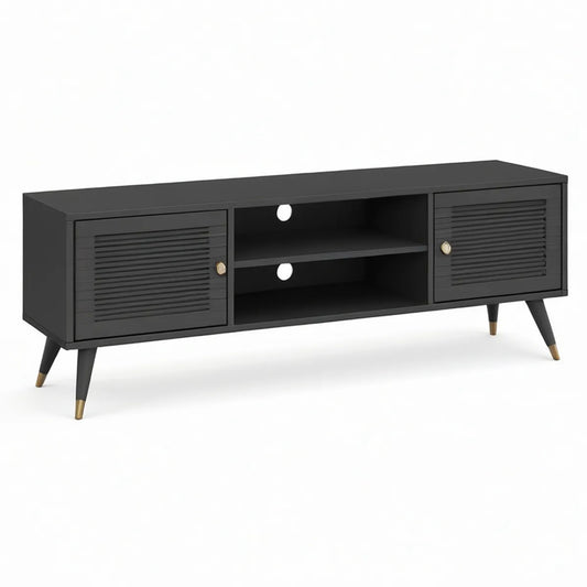 TV-Lowboard aus MDF in Schwarz/Gold, 160 x 40 x 55 cm, mit 2 Türen und offenen Fächern
