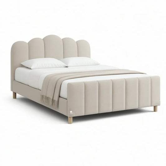 Gepolstertes Bett 160 x 200 cm mit bogenförmigem Kopfteil, Beige